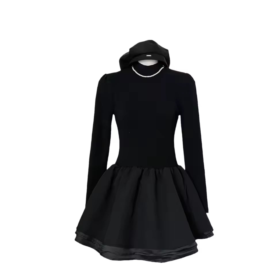 French Elegance Semi-High Collar Princess Style Puffy Skirt Dress Women's Fashion Slimming Autumn Winter New Arrival