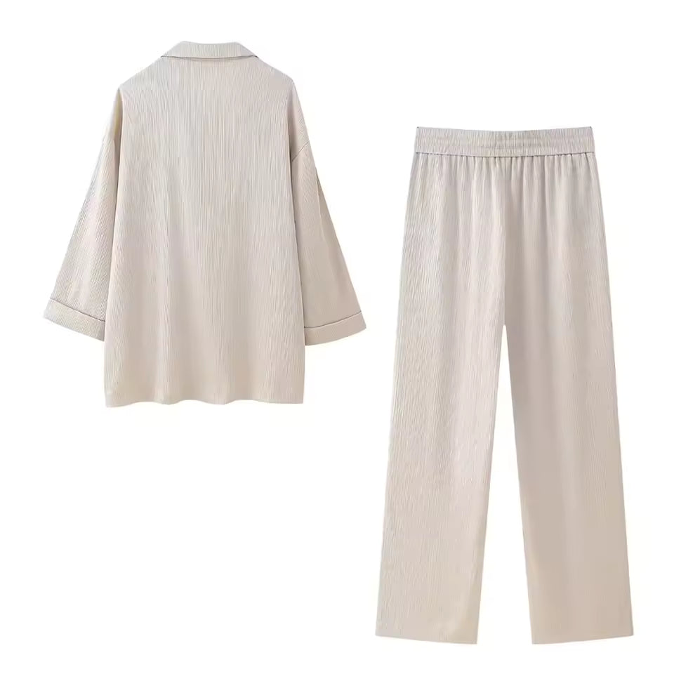 European and American Style Spring and Summer New Women's Clothing Wrinkle Effect Double Breasted Suit Jacket Pants Set