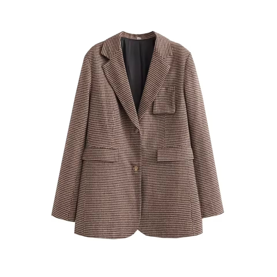 Autumn New Loose and Slim Suit Coat Leather Buckle Decoration Wide Pleated Skirt Pants Two Piece Set
