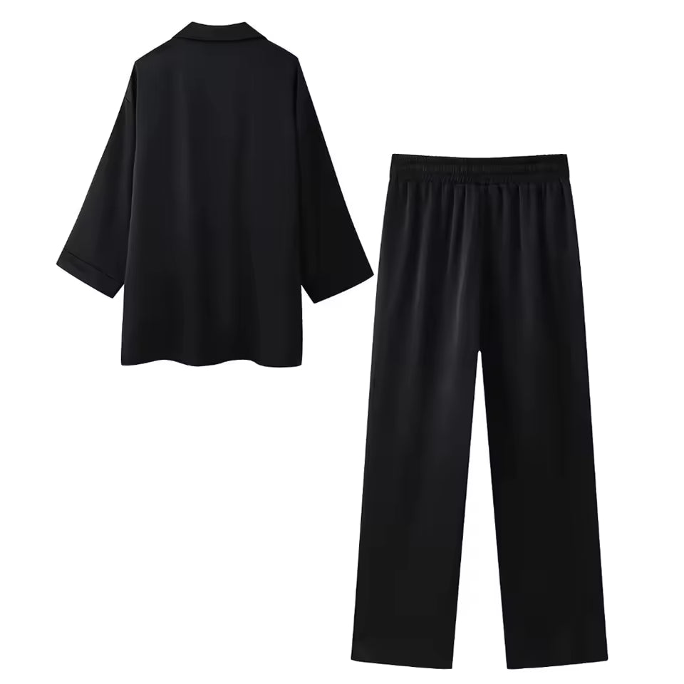 European and American Style Spring and Summer New Women's Clothing Wrinkle Effect Double Breasted Suit Jacket Pants Set