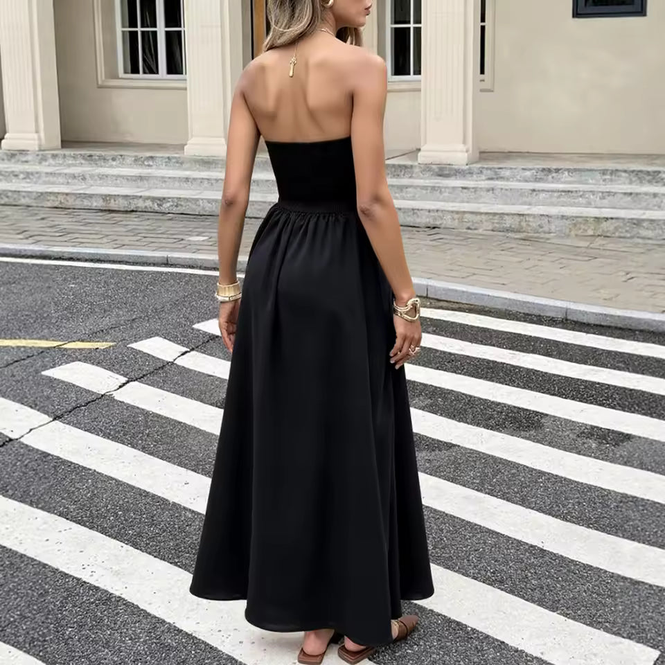 All season fashion dress plain puff sleeve off shoulder boat neck A-line commemorative milkmaid dress