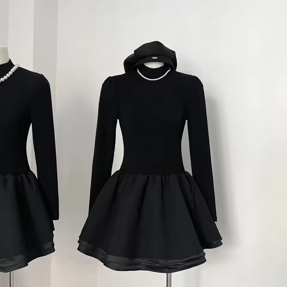 French Elegance Semi-High Collar Princess Style Puffy Skirt Dress Women's Fashion Slimming Autumn Winter New Arrival