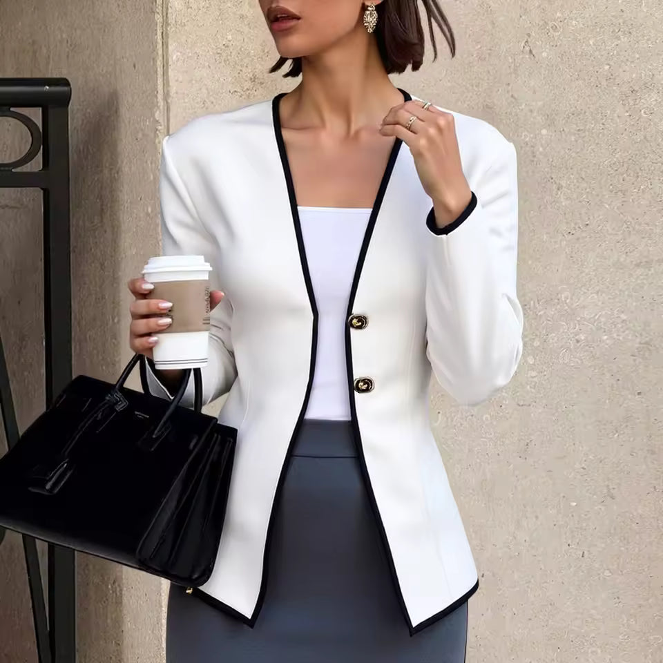 2025 Autumn Fashion Cardigan Long Sleeve Open Front Button Plain Office Lady Regular Fit Cardigan