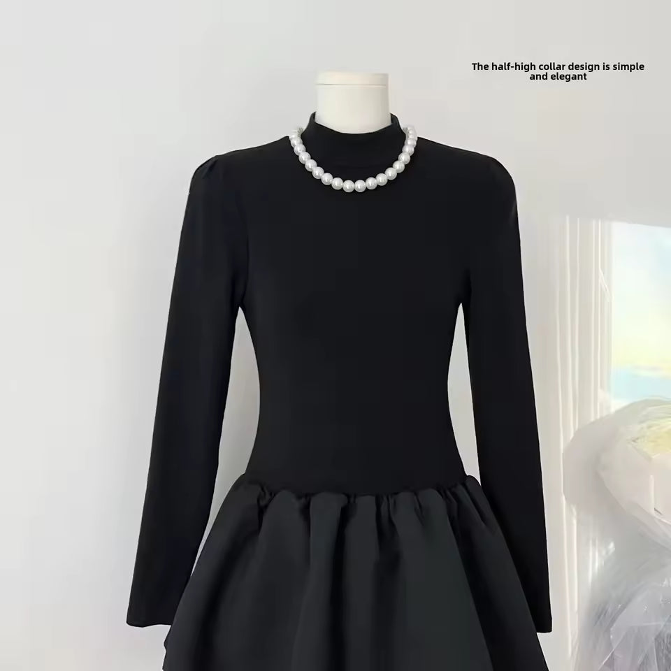 French Elegance Semi-High Collar Princess Style Puffy Skirt Dress Women's Fashion Slimming Autumn Winter New Arrival