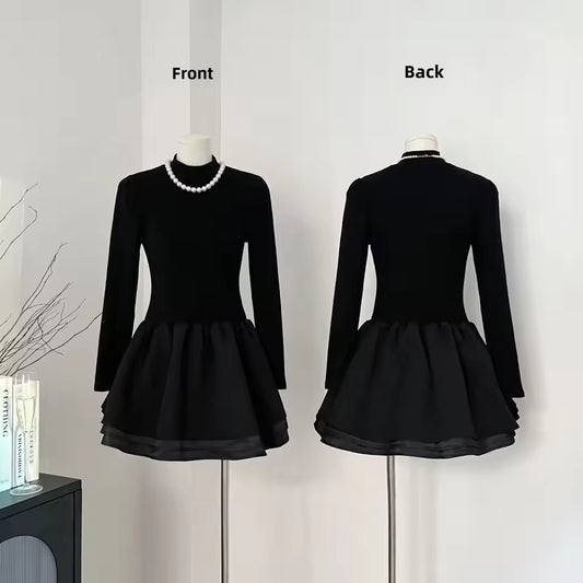 French Elegance Semi-High Collar Princess Style Puffy Skirt Dress Women's Fashion Slimming Autumn Winter New Arrival